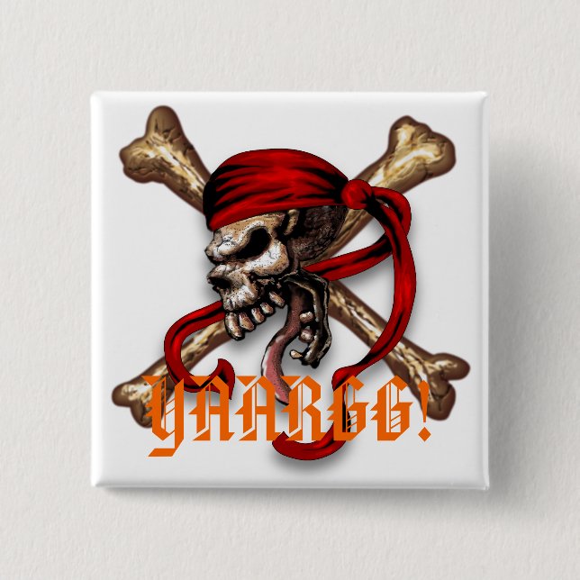 Badge Carré 5 Cm Crâne de pirate d'Ol, YAARGG ! (Devant)