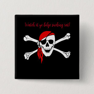Badge Carré 5 Cm Crâne de pirate personnalisable rat de cale suçote