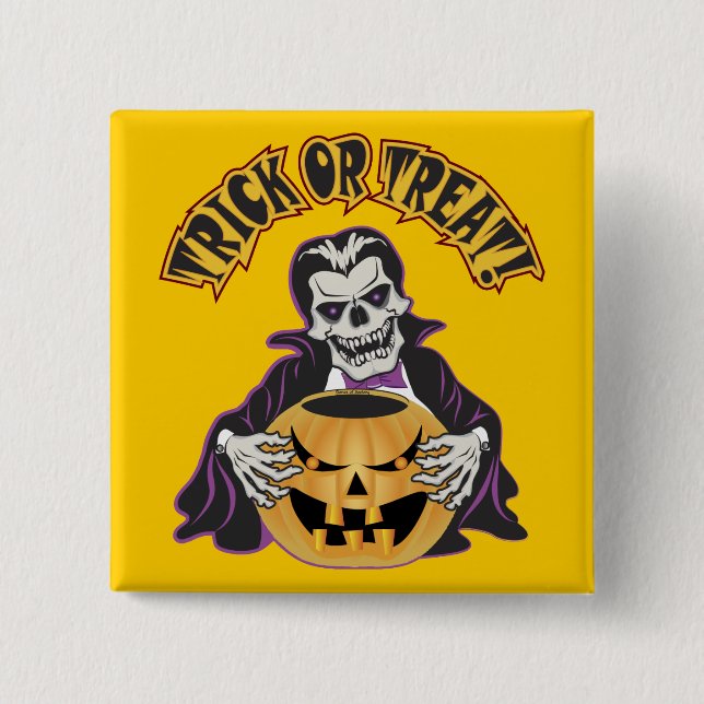 Badge Carré 5 Cm Crâne Dracula (Devant)