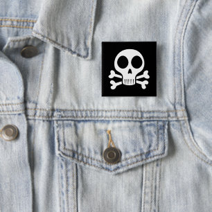 Badge Carré 5 Cm crâne effrayant sur fond noir
