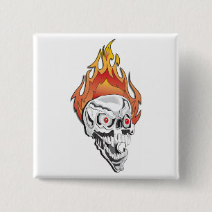 Badge Carré 5 Cm Crâne enflammé