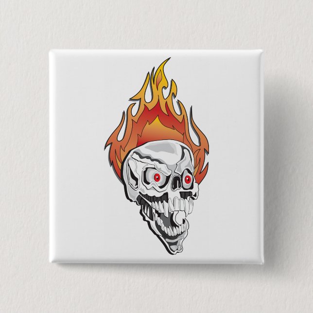 Badge Carré 5 Cm Crâne enflammé (Devant)