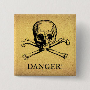Badge Carré 5 Cm Crâne et os croisés Bouton Texte personnalisé