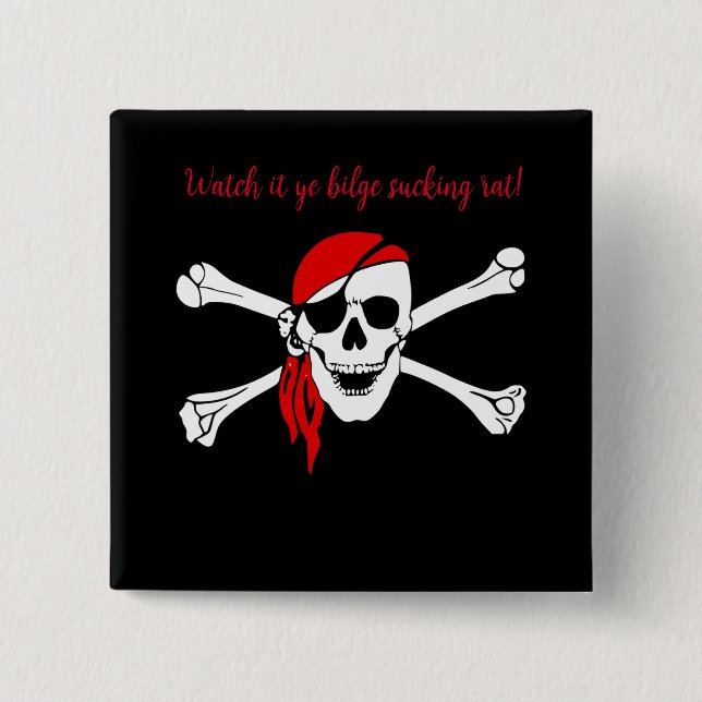 Badge Carré 5 Cm Crâne pirate personnalisable cale suceuse rat (Devant)