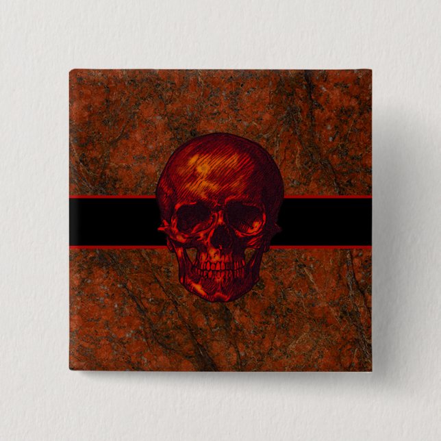Badge Carré 5 Cm Crâne rouge (Devant)