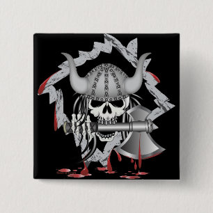 Badge Carré 5 Cm Crâne viking