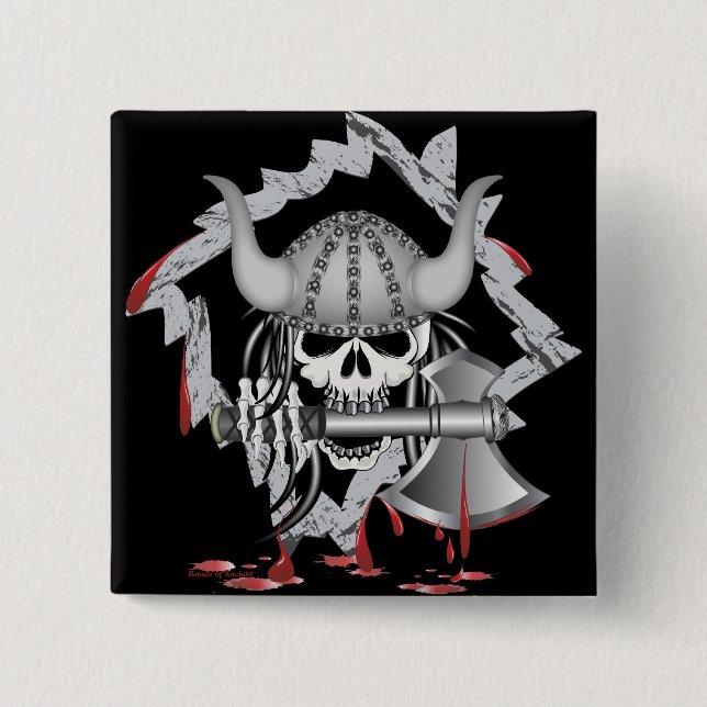 Badge Carré 5 Cm Crâne viking (Devant)