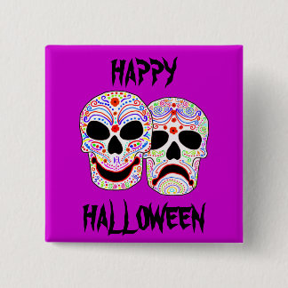 Badge Carré 5 Cm Crânes de Comédie-Tragédie de Halloween DOTD