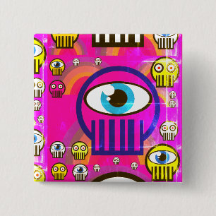 Badge Carré 5 Cm Crânes mignons et bouton ON étranger de crânes