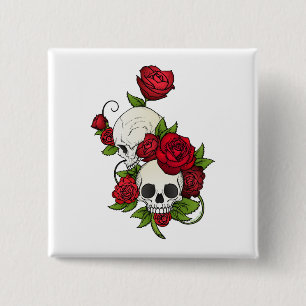Badge Carré 5 Cm Crânes Roses Día de Muertos