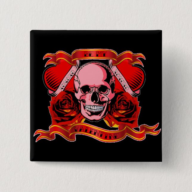 Badge Carré 5 Cm Crânes Valentine (Devant)
