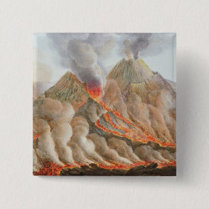 Badge Carré 5 Cm Cratère du mont Vésuve d'un dessin original