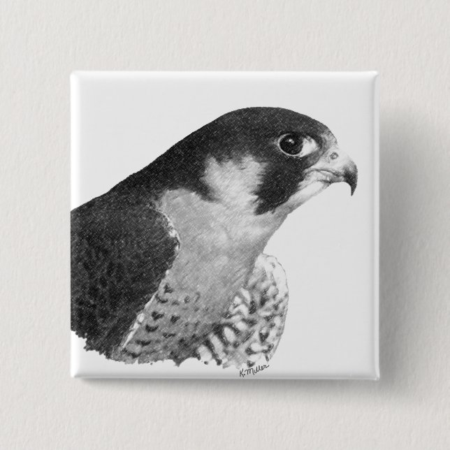 Badge Carré 5 Cm Crayon de faucon pèlerin (Devant)