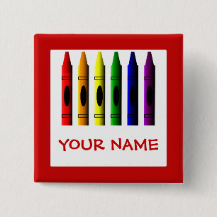 Badge Carré 5 Cm Crayons mignon Nom rouge Crayon Button Modèle