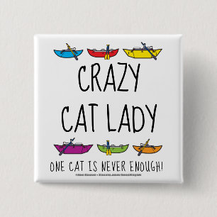 Badge Carré 5 Cm Crazy Cat Lady Funny Cataraft