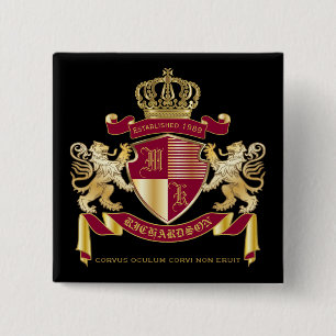Badge Carré 5 Cm Create Your Own Coat of Arms Red Gold Lion Emblem