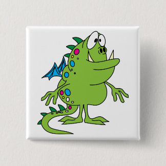 Badge Carré 5 Cm créature de monstre dragon vert mignon