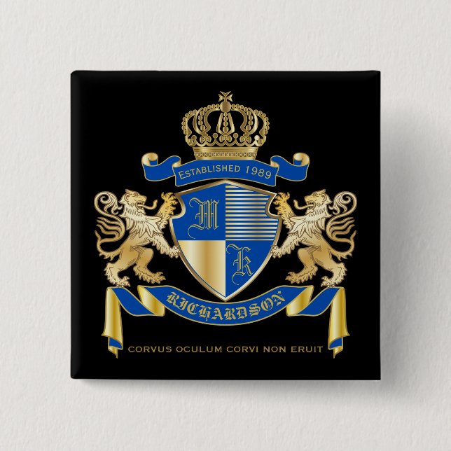 Badge Carré 5 Cm Créez votre propre armoirie Blue Gold Lion Emblem (Devant)