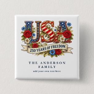 Badge Carré 5 Cm Créez Votre Propre Floral USA 250 Ans de Liberté