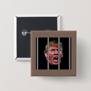 Badge Carré 5 Cm Criant Trump Tête Derrière Les Barreaux De Prison