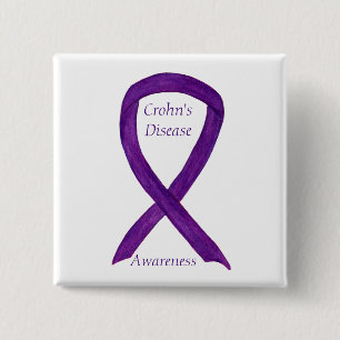 Badge Carré 5 Cm Crohn's Disease Awareness Purple Ribbon Custom Pin