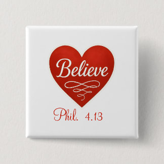 Badge Carré 5 Cm Croire cœur rouge et blanc