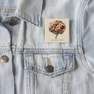 Badge Carré 5 Cm Croire Positive Cerveau Floral Style T-shirt