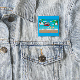 Badge Carré 5 Cm Croisière de plage en famille tropicale amusante