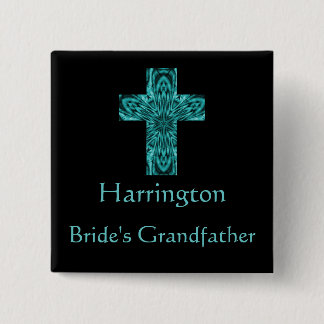 Badge Carré 5 Cm Croix de fractale d'Aqua "du grand-père de la
