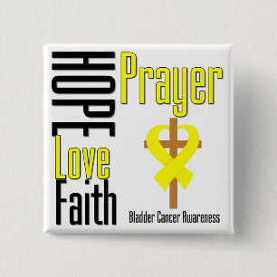 Badge Carré 5 Cm Croix de prière de foi d'amour d'espoir de cancer