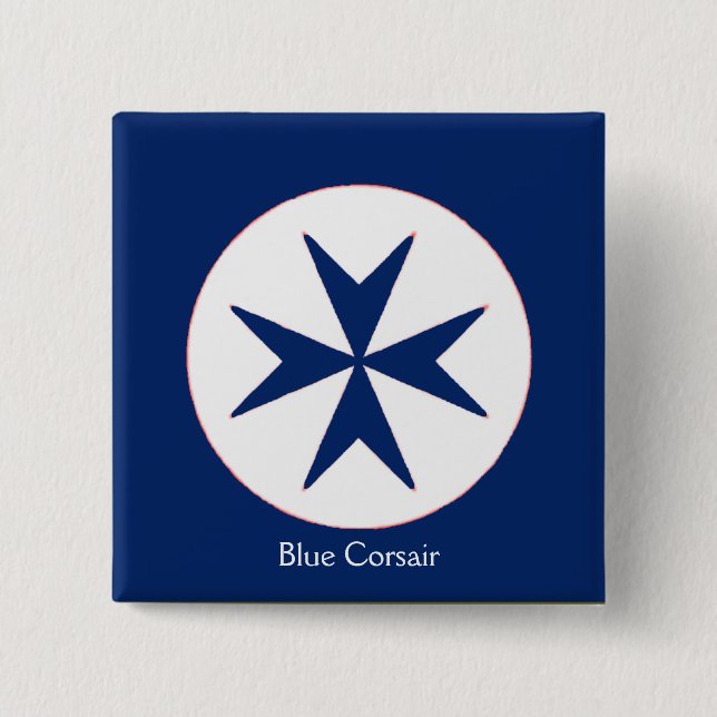Badge Carré 5 Cm Croix octogonale BLUE CORSAIR STYLE (Devant)