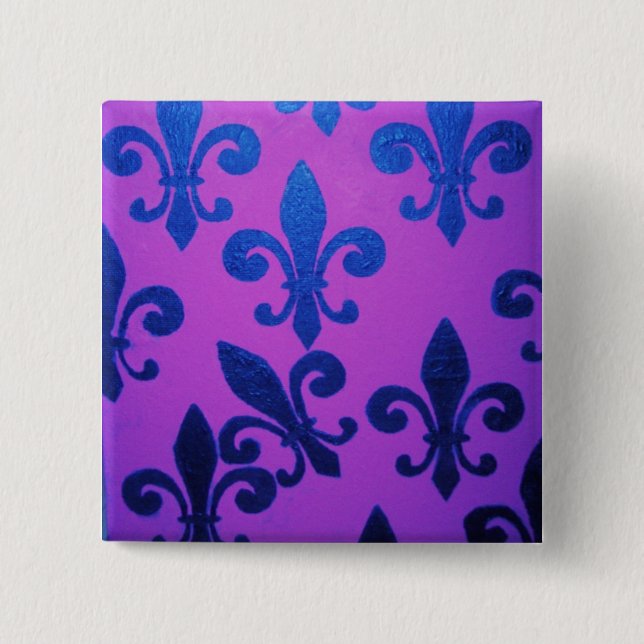 Badge Carré 5 Cm Crooked Fleur De Lis violet (Devant)