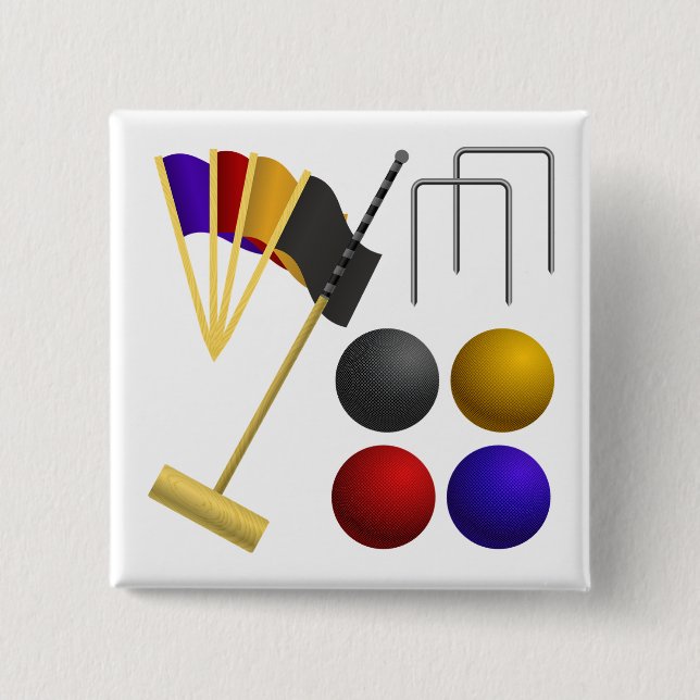 Badge Carré 5 Cm Croquet Equipment Set Mallet Balls Hoops (Devant)