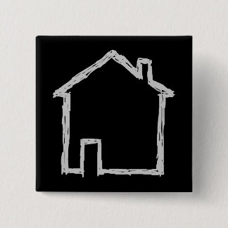 Badge Carré 5 Cm Croquis de Chambre. Gris et noir