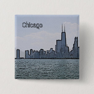 Badge Carré 5 Cm Croquis de la superbe Skyline de Chicago