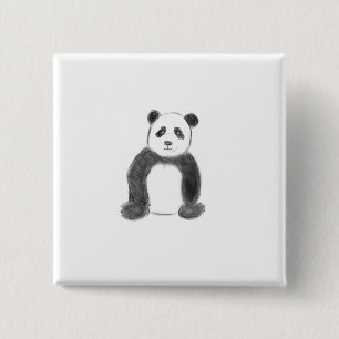 Badge Carré 5 Cm Croquis de panda mignonne noir et blanc