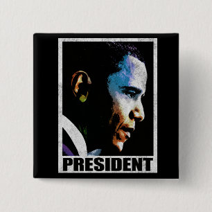 Badge Carré 5 Cm Cru du Président Barack Obama