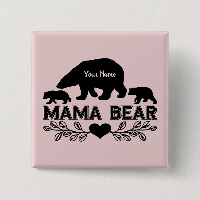 Badge Carré 5 Cm Cubes de maman d'ours personnalisables Silhouette (Devant)