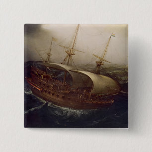 Badge Carré 5 Cm Cuirassé néerlandais dans une tempête