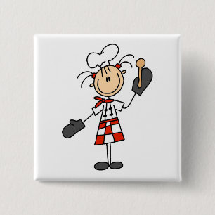 Badge Carré 5 Cm Cuisinière avec maniques et cuillère en bois
