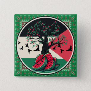 Badge Carré 5 Cm culture palestienne   pastèque palestine, olive t