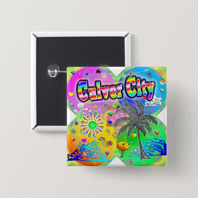 Badge Carré 5 Cm Culver CIty Quadro Seasons Button (Devant & derrière)