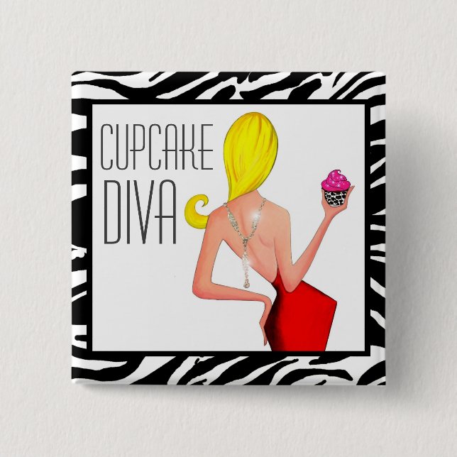 Badge Carré 5 Cm "Cupcake DIVA" (Devant)