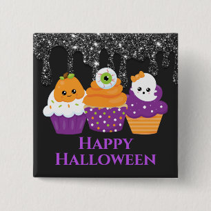 Badge Carré 5 Cm Cupcakes Halloween Fantôme Citrouille Yeux Kawaii