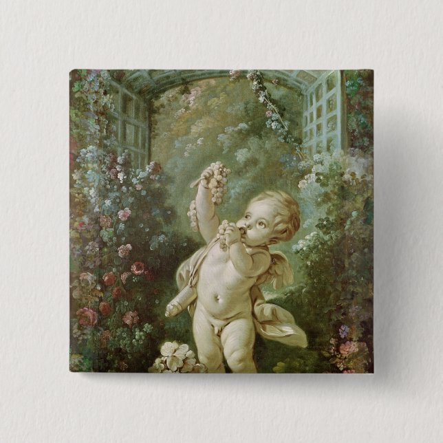 Badge Carré 5 Cm Cupidon avec des raisins (Devant)