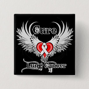 Badge Carré 5 Cm Cure Cancer du poumon Coeur Tatouages