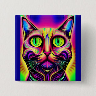 Badge Carré 5 Cm curious cat button