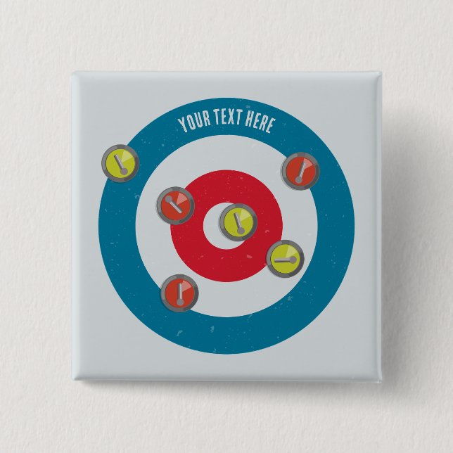 Badge Carré 5 Cm curling Maison et pierres de curling vue du haut (Devant)