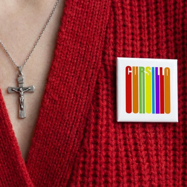 Badge Carré 5 Cm Cursillo Colorful Elongated Text Christian Faith (Créateur téléchargé)