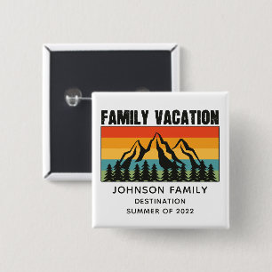 Badge Carré 5 Cm Custom Family Vacation Mountains Randonnée Camping
